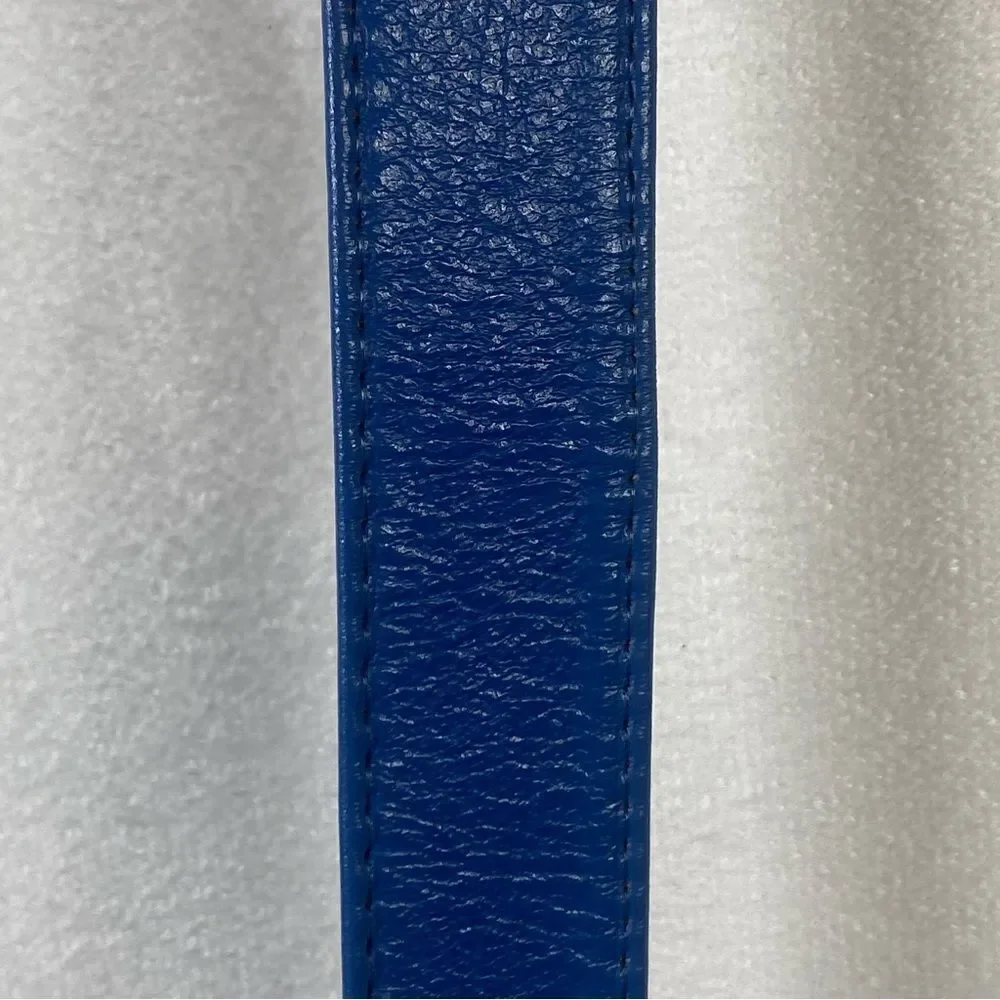 Alexis Kirk NY Paris London Blue Pebble Leather Belt W/Gold Abstract Buckle